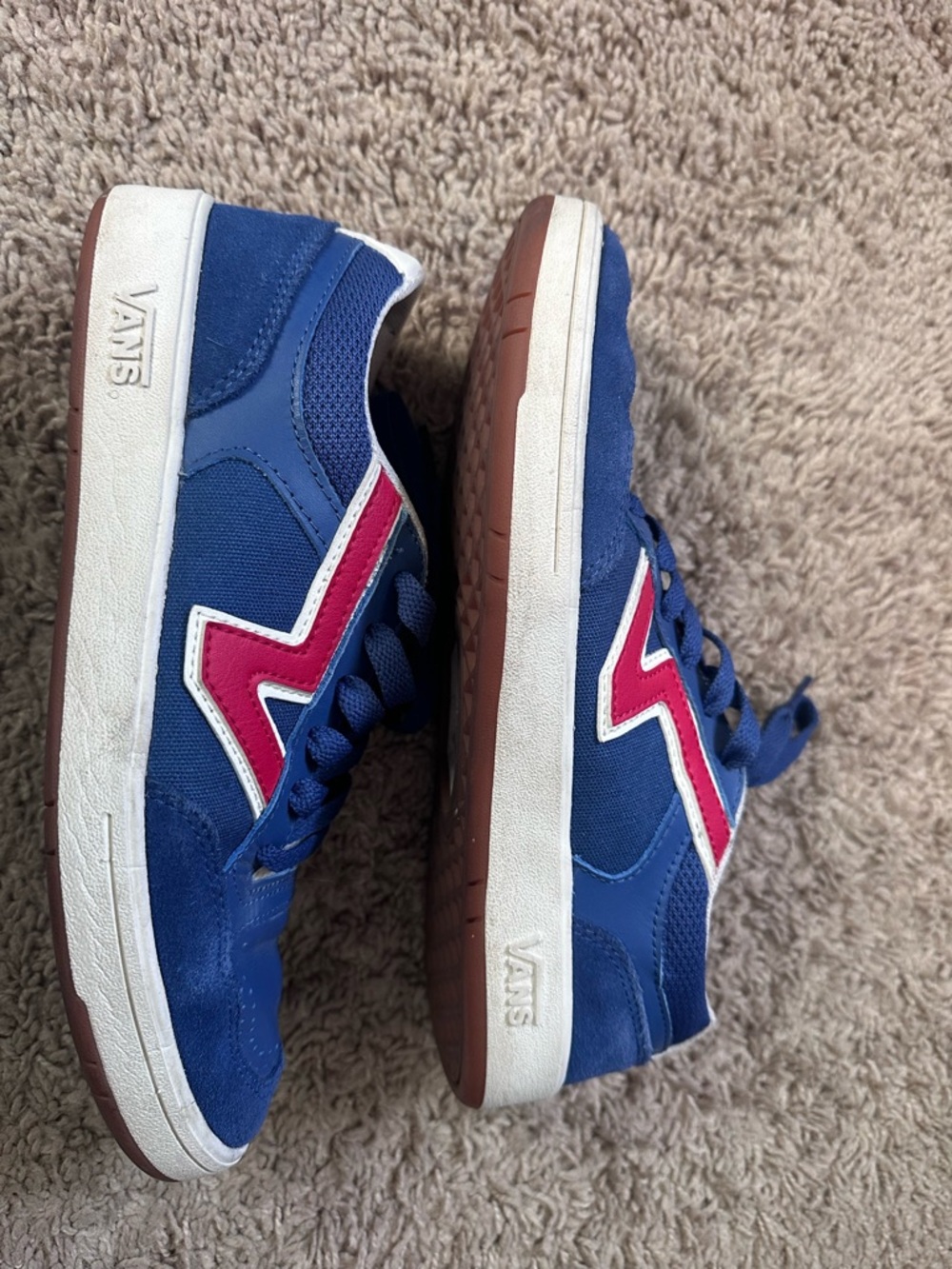 Vans Blue Low-Top Sneakers with Pink Stripe